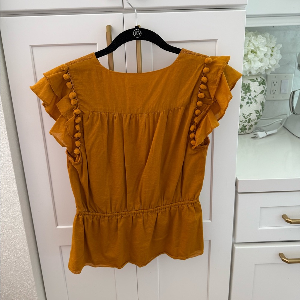 Anthropologie burnt orange Flutter Sleeve Peplum Blouse - Picture 2 of 4